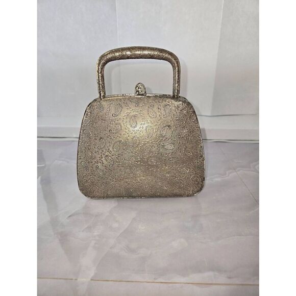 Vintage 1950s Silver Paisley Embossed Womens Evening Bag - Picture 1 of 12